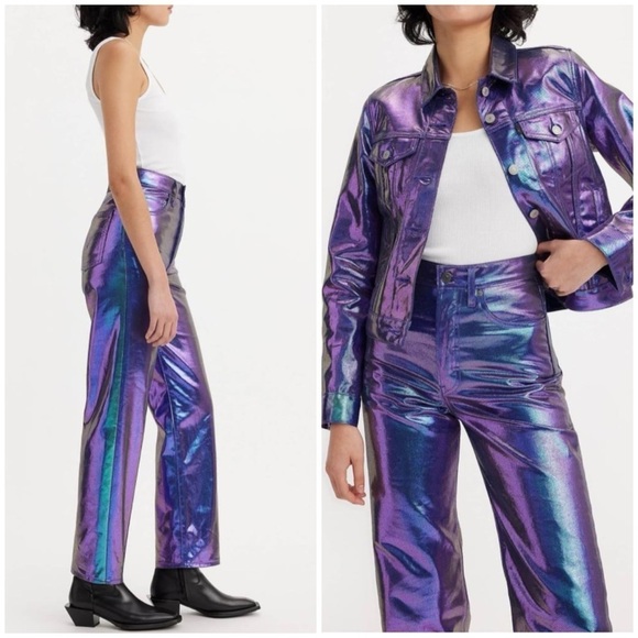 New Levis Shine Ribcage Straight Ankle Jeans Candy Coated Purple Iridescent 25 - Picture 3 of 17